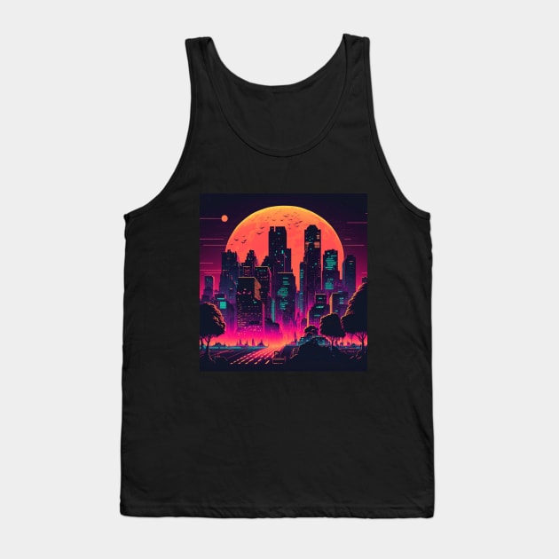 Synthwave Neon City By Night Tank Top by Nightarcade